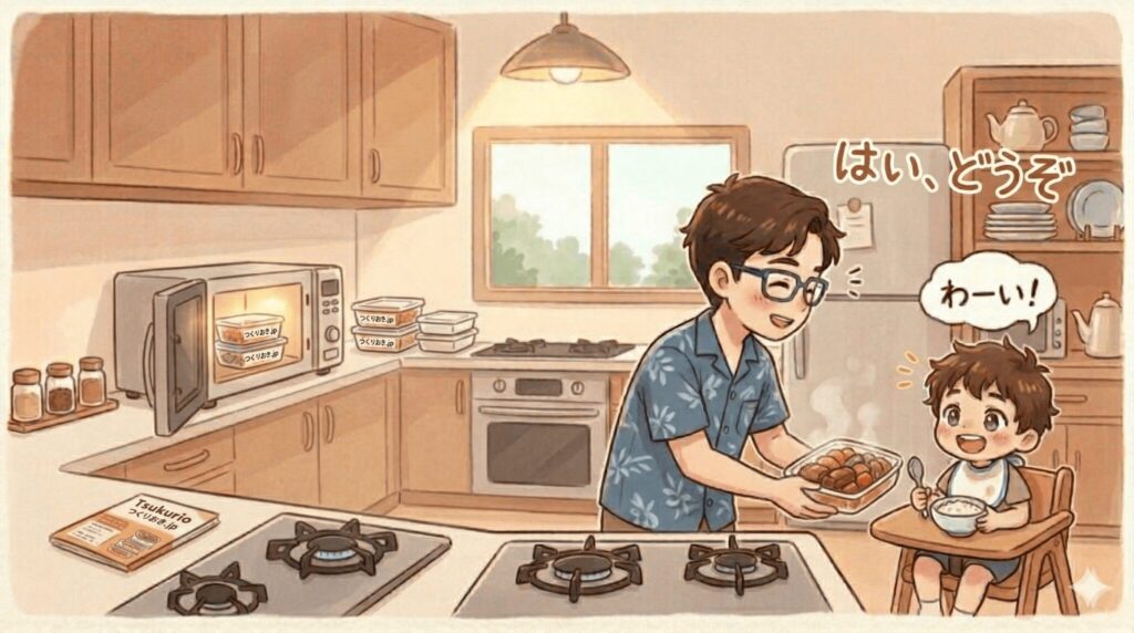 しかしツクリオを使い始めてからは、帰宅後3〜5分で「はい、どうぞ」に変わりました。