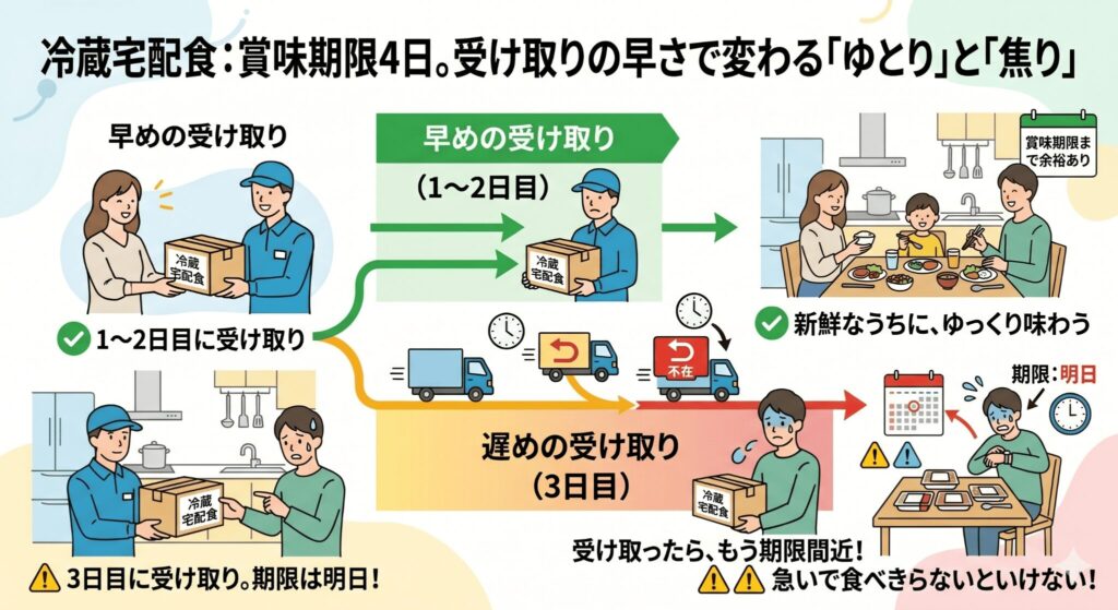 ツクリオの賞味期限「お届け日を含めて4日間」が確認できるパッケージ表示