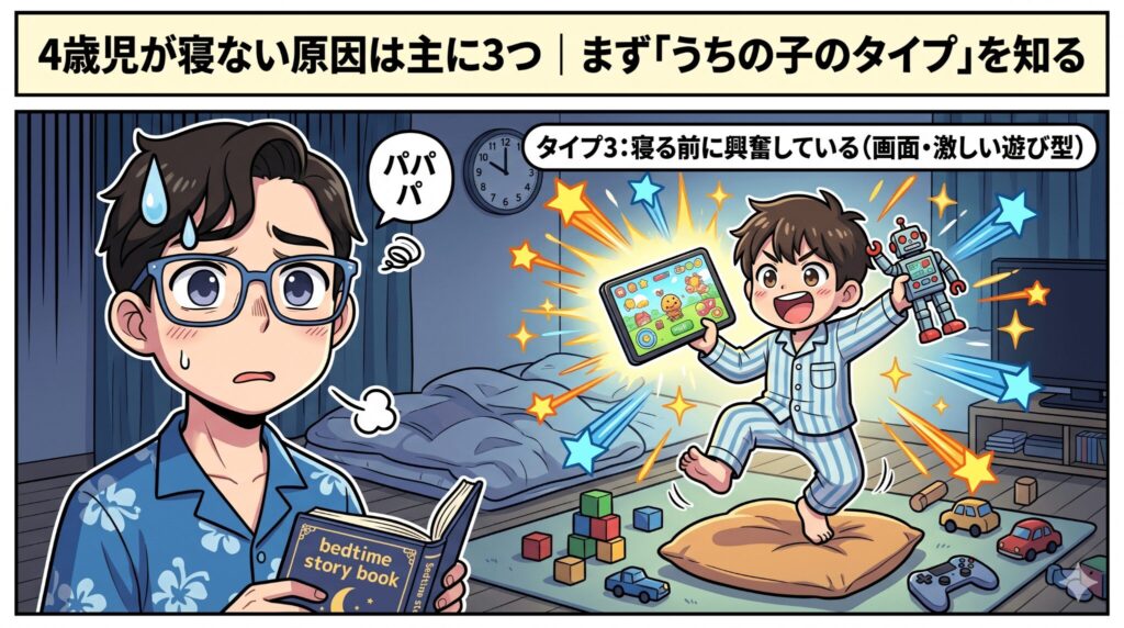 タイプ3：寝る前に興奮している（画面・激しい遊び型）