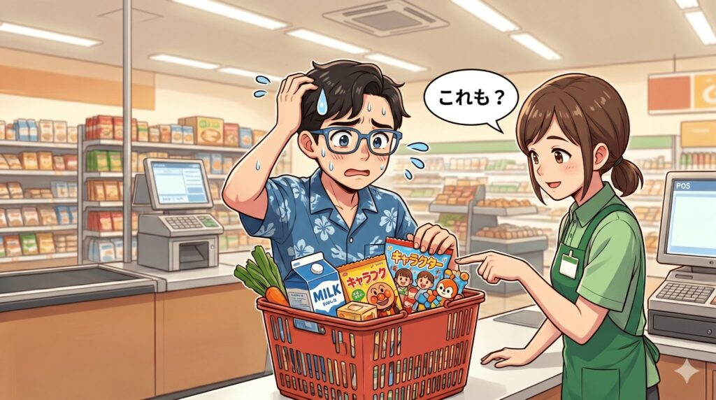 あるある⑤：買う予定のなかった商品をカゴに突っ込む