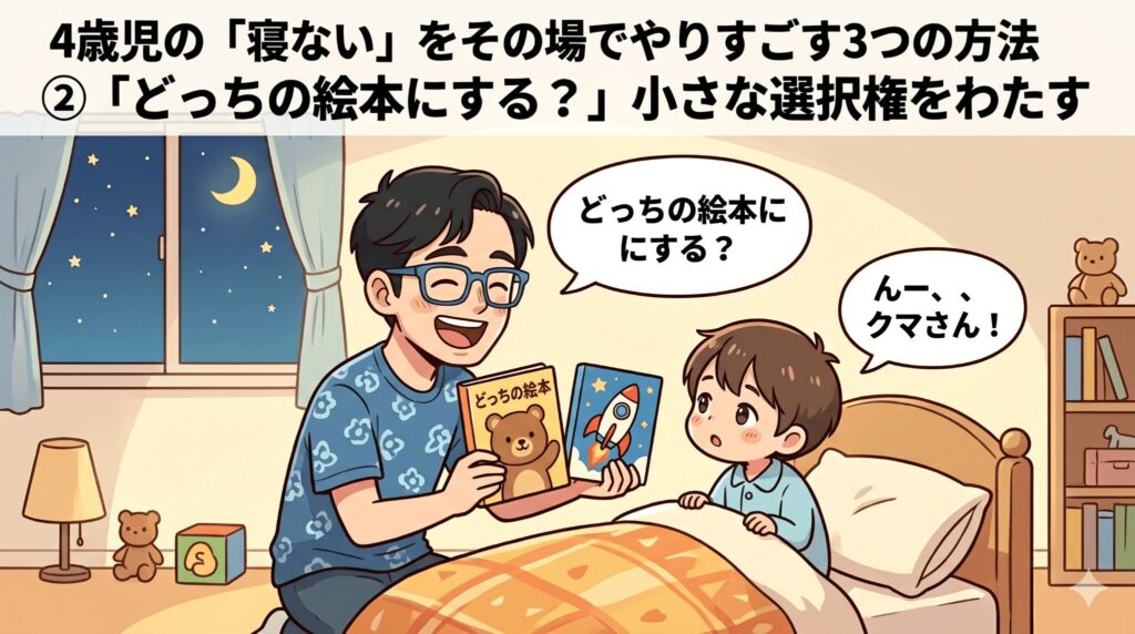 ② 「どっちの絵本にする？」小さな選択権をわたす