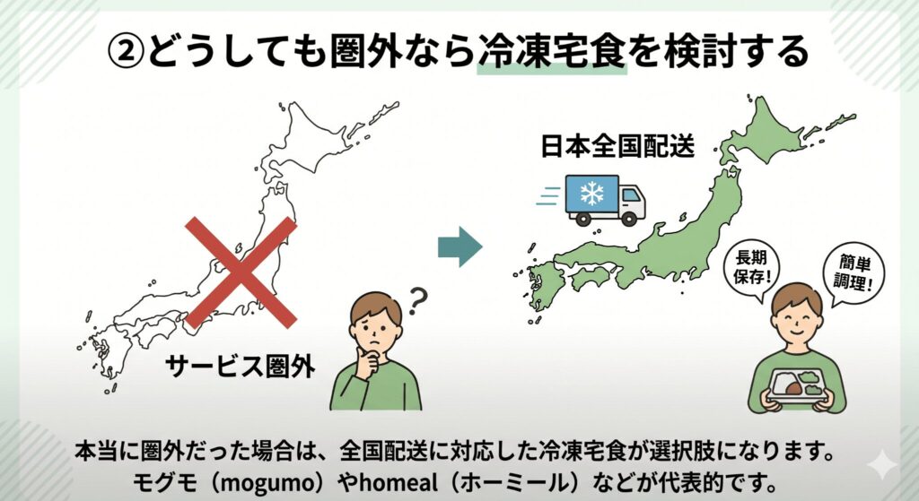 ②どうしても圏外なら冷凍宅食を検討する