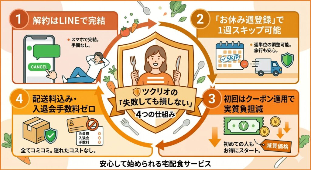 ツクリオが用意している4つのリスクヘッジを整理しておきます。