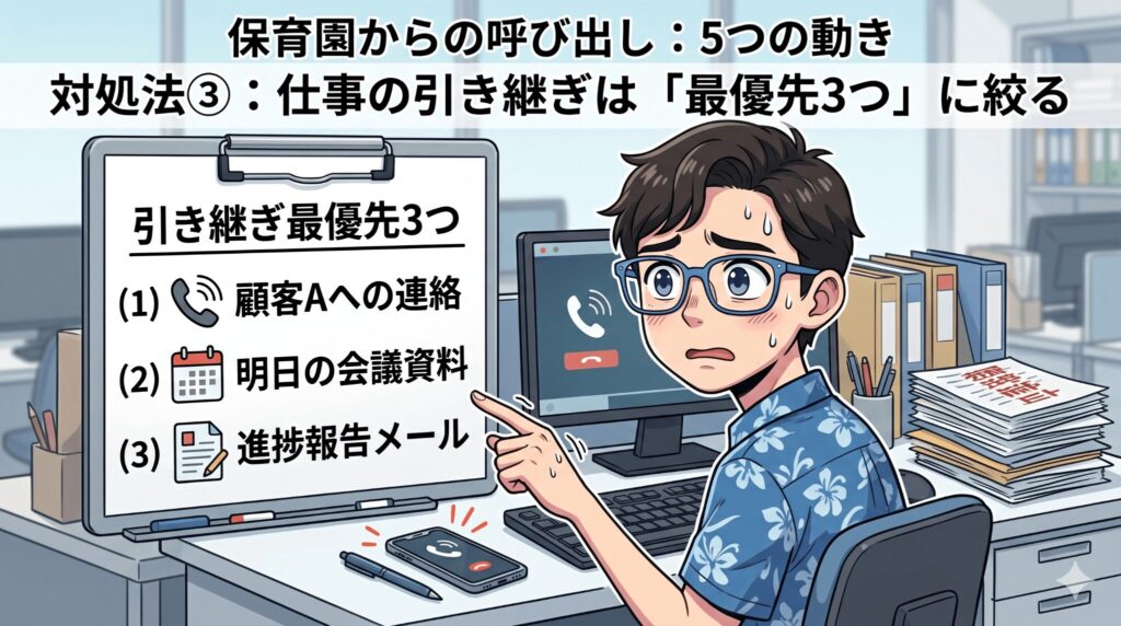 対処法③:仕事の引き継ぎは「最優先3つ」に絞る