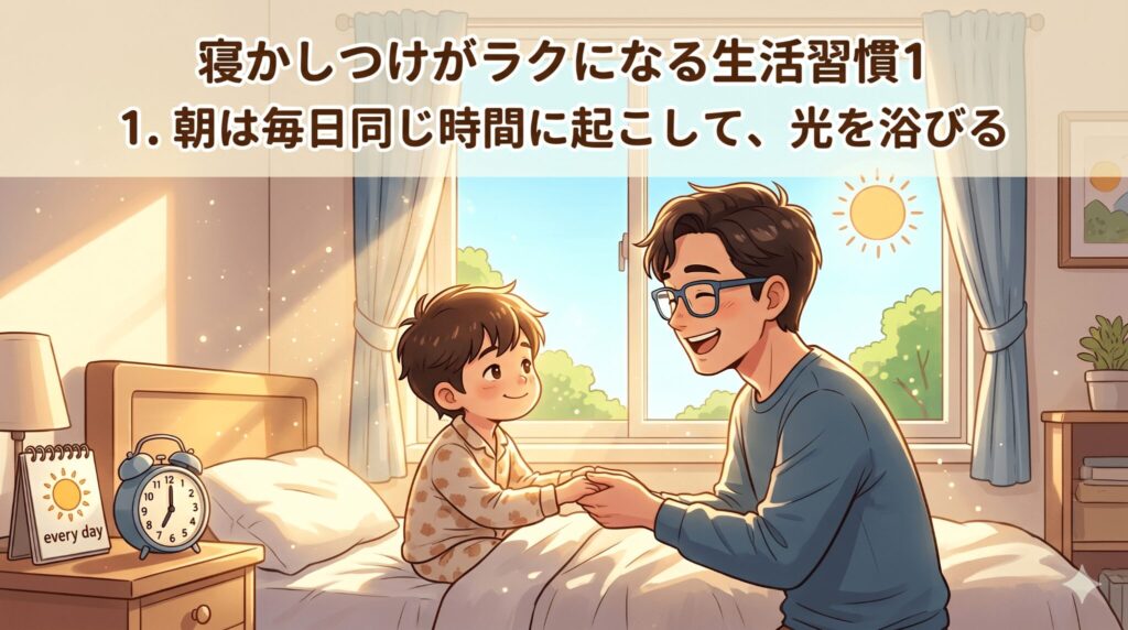 1. 朝は毎日同じ時間に起こして、光を浴びる