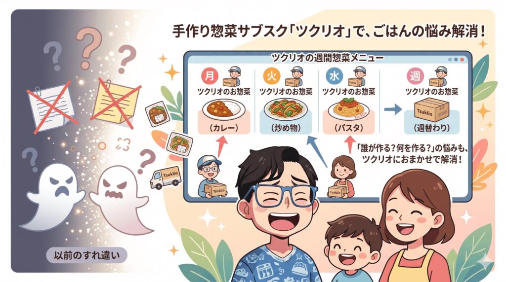 ツクリオのおかげで夕食をめぐる夫婦のすれ違いが消えたイメージ