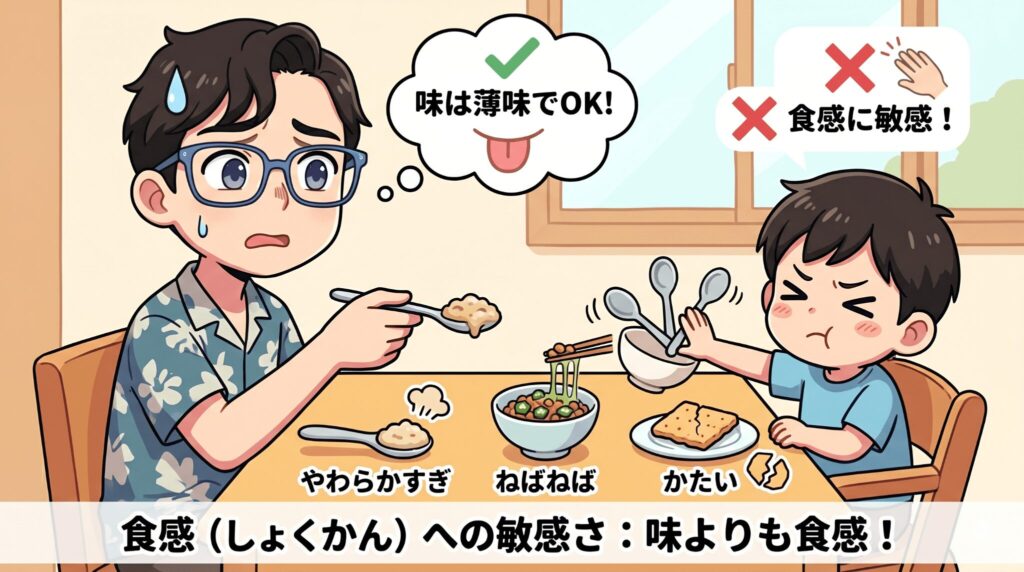 食感に敏感な子どもへの対応イメージ（イラスト）