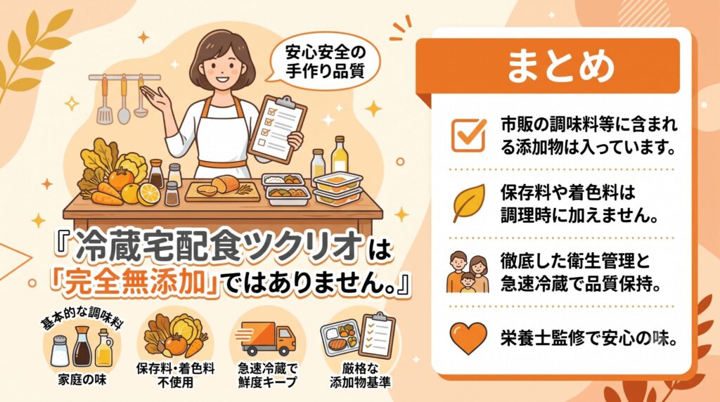 保存料・合成着色料不使用のツクリオのお惣菜イメージ
